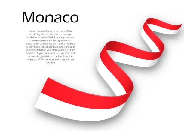 Vector illustration of Waving ribbon or banner with flag of Monaco