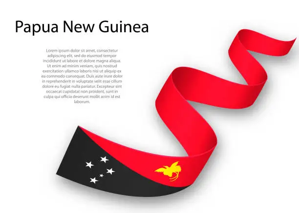 Vector illustration of Waving ribbon or banner with flag of Papua New Guinea. Template for independence day design