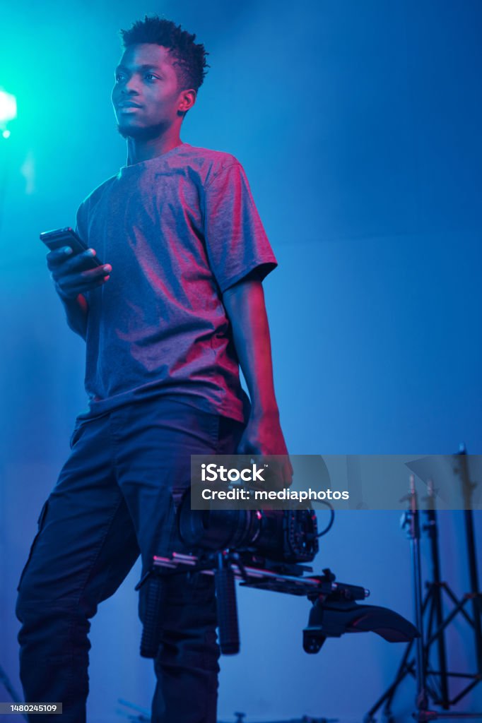 Operator Photo Video Operator Working With Camera In Studio Stock Photo - Download ...