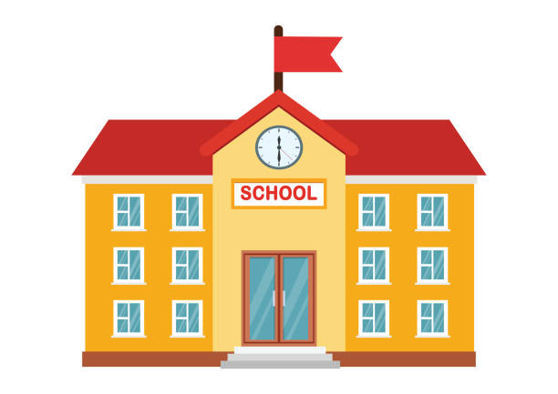 векторная иллюстрация здания средней школы. здание векторной школы - primary colours stock illustrations