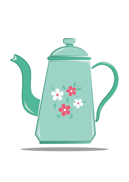 Vector illustration of vintage water kettle with floral design in flat style isolated on white background