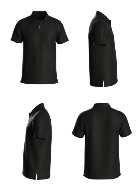 istock Polo T-shirt template, from four sides, isolated on white background. Black Color 1480249321