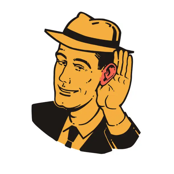 Vector illustration of Man listening with hand to ear