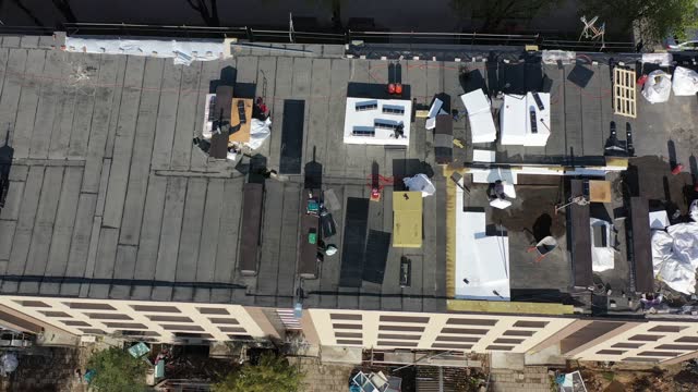 flat house roof repair and insulation works, aerial