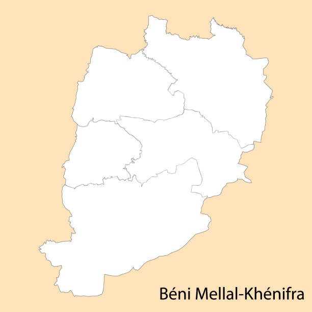 High Quality map of Beni Mellal-Khenifra is a province of Morocco High Quality map of Beni Mellal-Khenifra is a province of Morocco, with borders of the districts khenifra stock illustrations