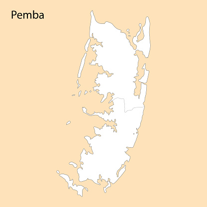 High Quality map of Pemba is a region of Tanzania, with borders of the districts