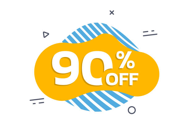 ilustrações de stock, clip art, desenhos animados e ícones de sale badge, sticker or label. 90 percent price off liquid shape design. discount, promotion abstract banner template. vector illustration. - 11275