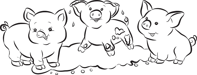 Black and White Cartoon Three Pigs