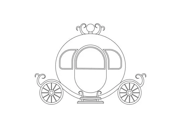 Vector illustration of Black And White Princess Carriage Vector Clipart. Coloring Page Of Princess Carriage