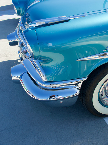 Front fender details on a vintage 1950’s auto