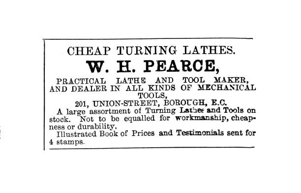istock 19th c advertising W H Pearce practical lathe and tool maker Union street ;English Mechanic 1867 1480264386