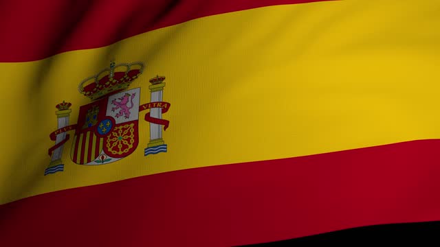 Computer generated flag of Spain with fabric texture fluttering in the wind