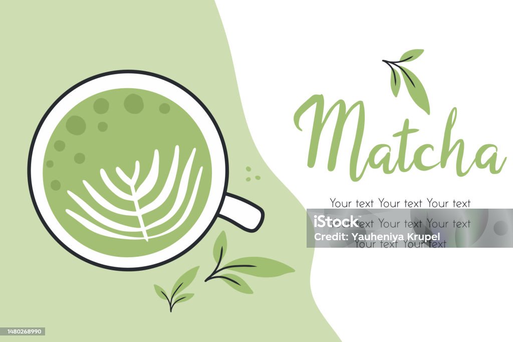 Flyer avec thé matcha. Illustration vectorielle avec du thé vert. Tasse au matcha latte. Affiche avec tasse de matcha verte. - clipart vectoriel de Affiche libre de droits Flyer avec thé matcha. Illustration vectorielle avec du thé vert. Tasse au matcha latte. Affiche avec tasse de matcha verte. - clipart vectoriel de Affiche libre de droits