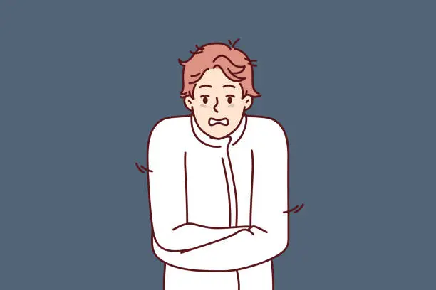 Vector illustration of Crazy man in straitjacket needs urgent psychiatric help after nervous breakdown or bipolar disorder