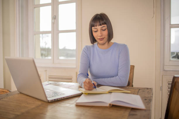 istock Young woman is studying from home 1480270648