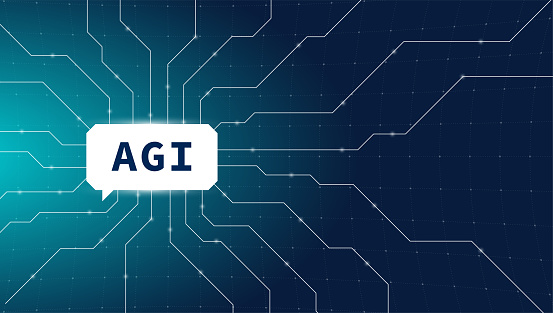 Vector banner showcasing AGI neural network. Open AI chatbot leveraging advanced Artificial General Intelligence and GPT technology for efficient digital interactions. Concept vector illustration