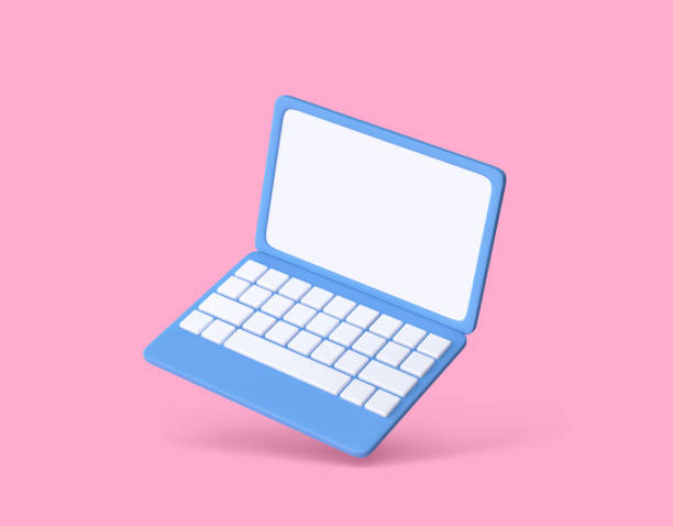 istock Blue laptop isolated on pink background. Clipping path included 1480273556
