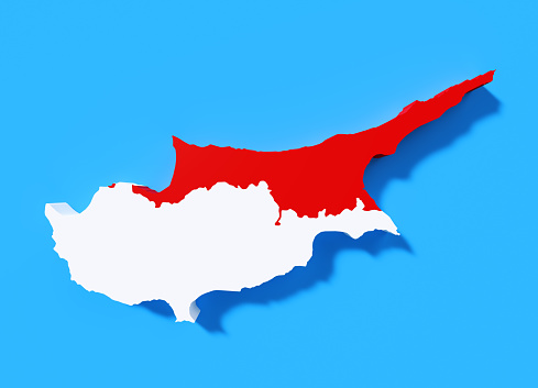 International border of Cyprus Island on blue background. Horizontal composition with copy space.