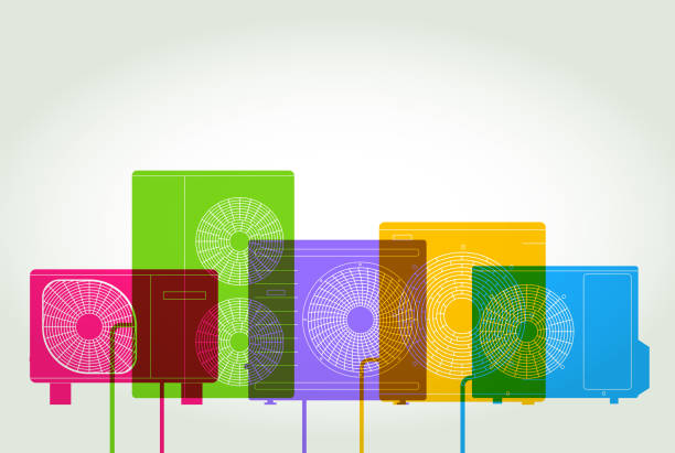 luftwärmepumpe / luftwärmepumpe - wärmepumpe stock-grafiken, -clipart, -cartoons und -symbole
