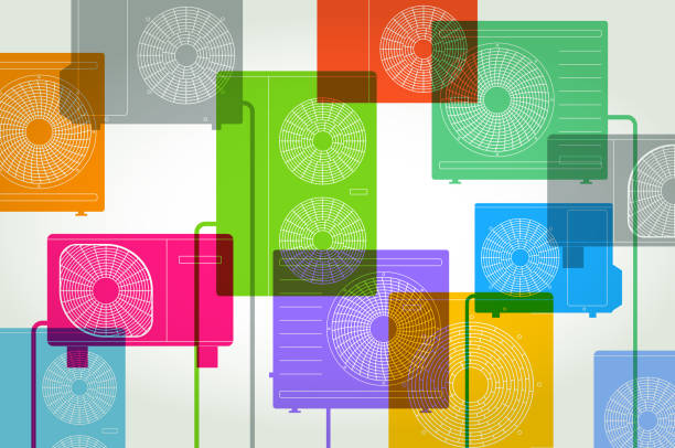 luftwärmepumpe / luftwärmepumpe - wärmepumpe stock-grafiken, -clipart, -cartoons und -symbole