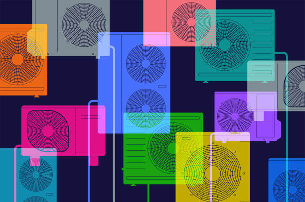 luftwärmepumpe / luftwärmepumpe - wärmepumpe stock-grafiken, -clipart, -cartoons und -symbole
