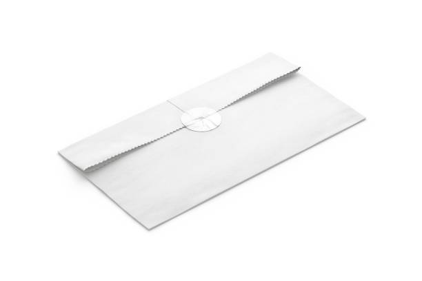 istock Blank white rectangle paper bag with sticker mockup, side view 1480277239