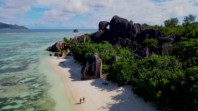 Anse Source d'Argent, La Digue Seychelles tropical white beach with huge granite boulder rocks