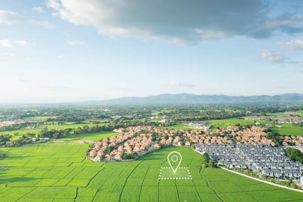istock Land plot and identify registration symbol in aerial view. 1480284832
