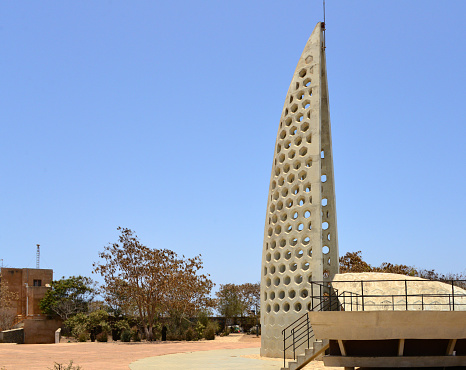 Gorée Island, Dakar, Senegal: modern architecture structure erected on Castel Hill by Milanese architect Ottavio Di Blasi, it has been deemed inadequate by UNESCO, who is pressing for its speedy demolition, a larger version may be built in daker, to be known as the Gorée-Almadies Memorial.