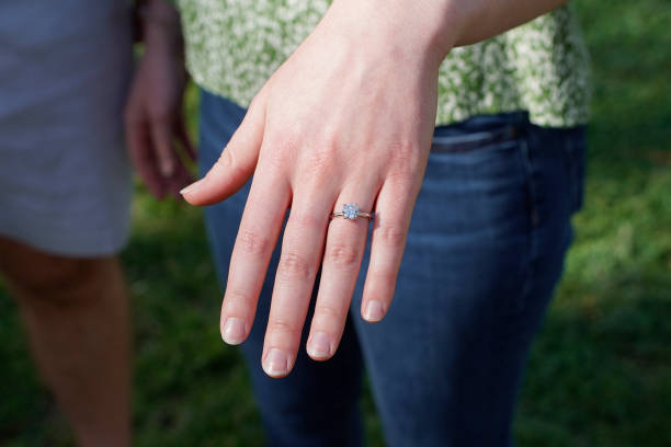 istock Young bride wearing beautiful engagement ring, closeup 1480294278