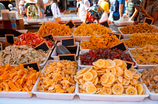 Dried fruit in a market store