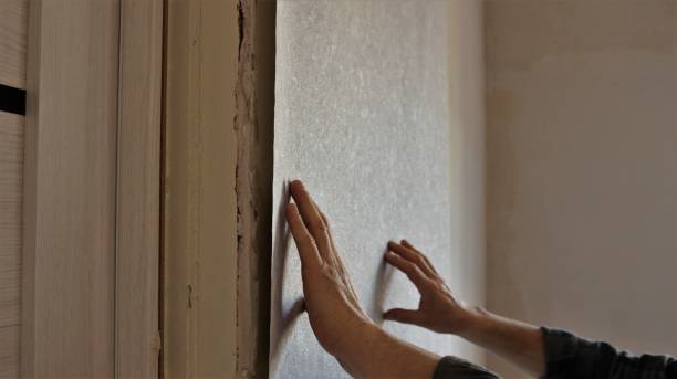 istock hand gluing wallpaper on the wall in the room 1480298680