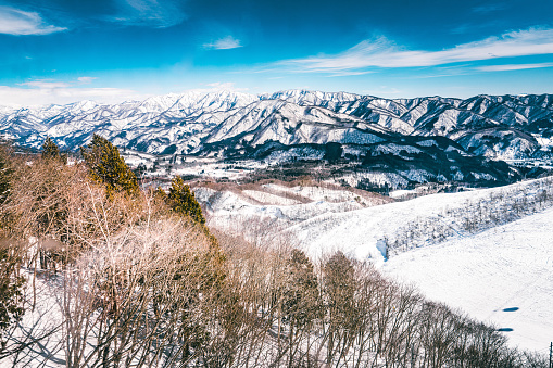 View of snowed Japanese Mountain , Hakuba Japan