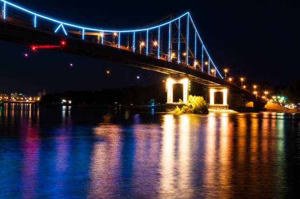 istock Bridge over water with colored lights on it 1480299807
