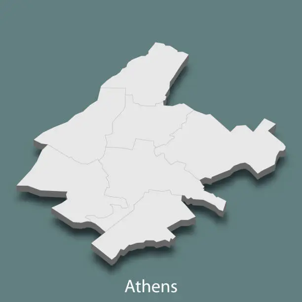 Vector illustration of 3d isometric map of Athens is a city of Greece