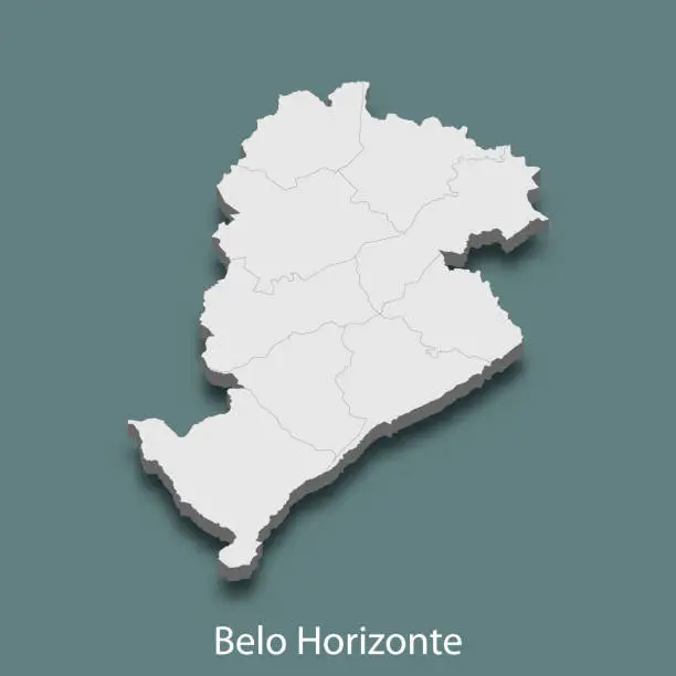 Vector illustration of 3d isometric map of Belo Horizonte is a city of Brazil