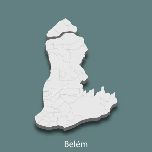 Vector illustration of 3d isometric map of Belem is a city of Brazil