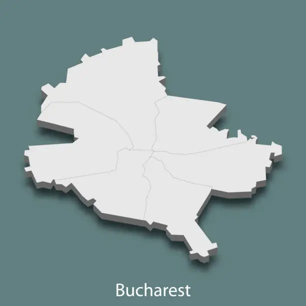 Vector illustration of 3d isometric map of Bucharest is a city of Romania