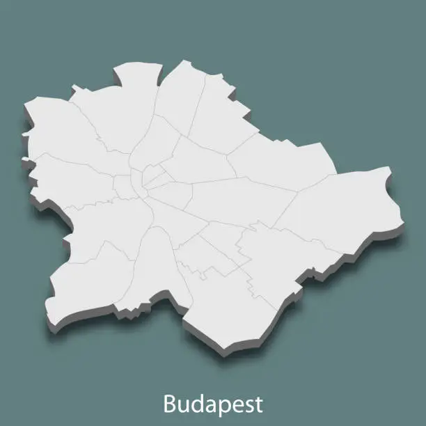 Vector illustration of 3d isometric map of Budapest is a city of Hungary