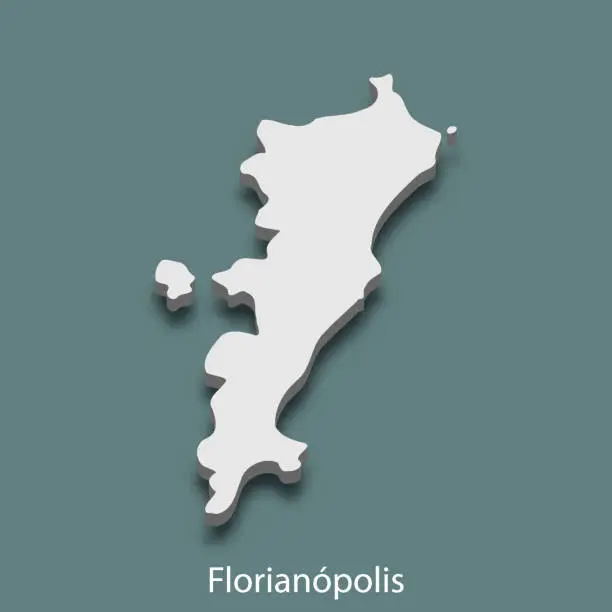 Vector illustration of 3d isometric map of Florianopolis is a city of Brazil