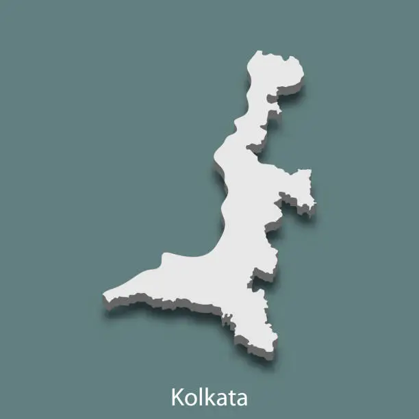 Vector illustration of 3d isometric map of Kolkata is a city of India