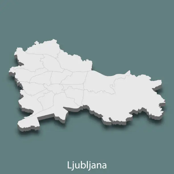 Vector illustration of 3d isometric map of Ljubljana is a city of Slovenia