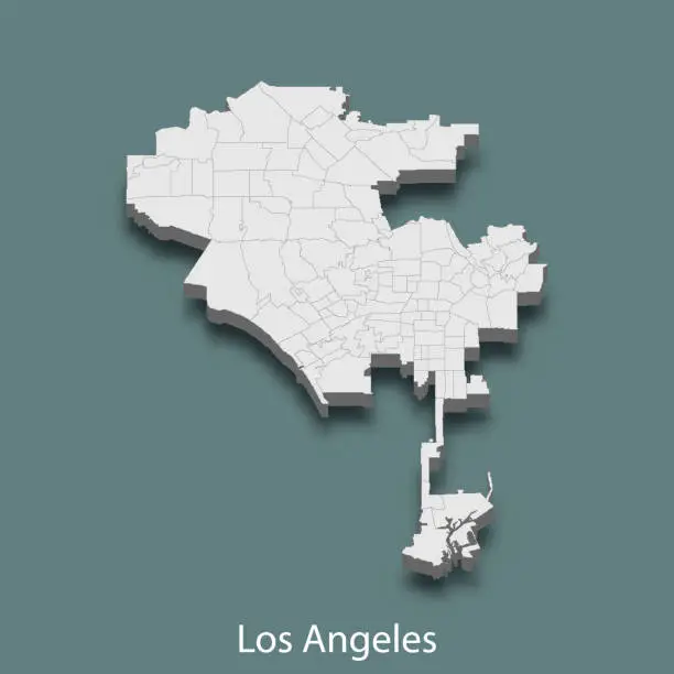 Vector illustration of 3d isometric map of Los Angeles is a city of United States