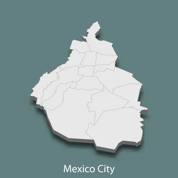 Vector illustration of 3d isometric map of Mexico City is a city of Mexico