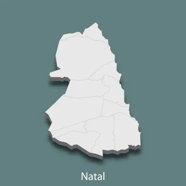 Vector illustration of 3d isometric map of Natal is a city of Brazil