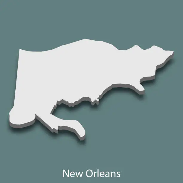 Vector illustration of 3d isometric map of New Orleans is a city of United States