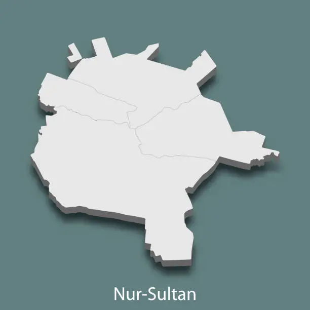 Vector illustration of 3d isometric map of Nur-Sultan is a city of Kazakhstan