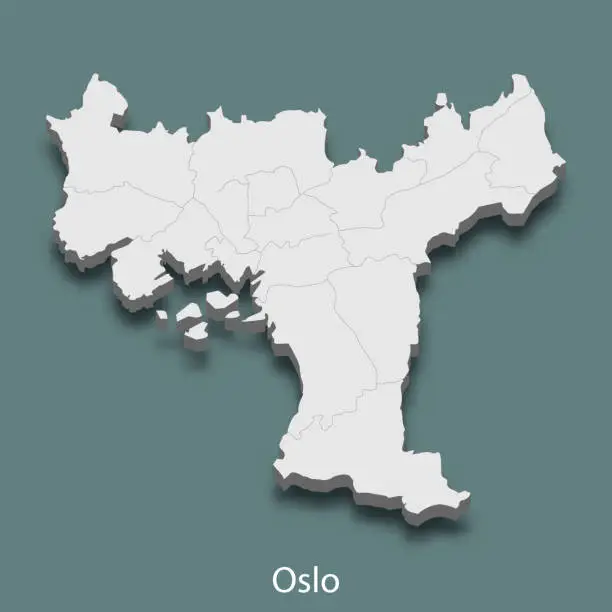 Vector illustration of 3d isometric map of Oslo is a city of Norway