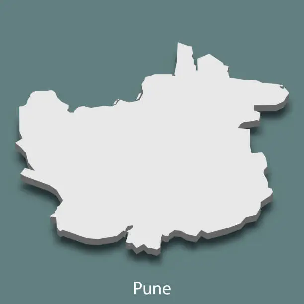 Vector illustration of 3d isometric map of Pune is a city of India