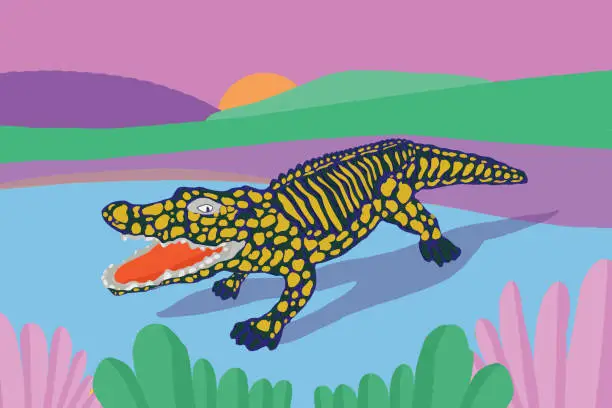 Vector illustration of Crocodile in nature